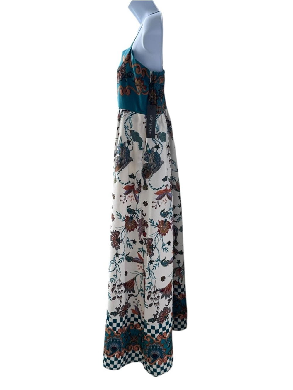 Rachel Zoe Maxi Dress Floral Botanical Peacocks Size 8 Boho Summer Vacation NWT - Picture 10 of 16